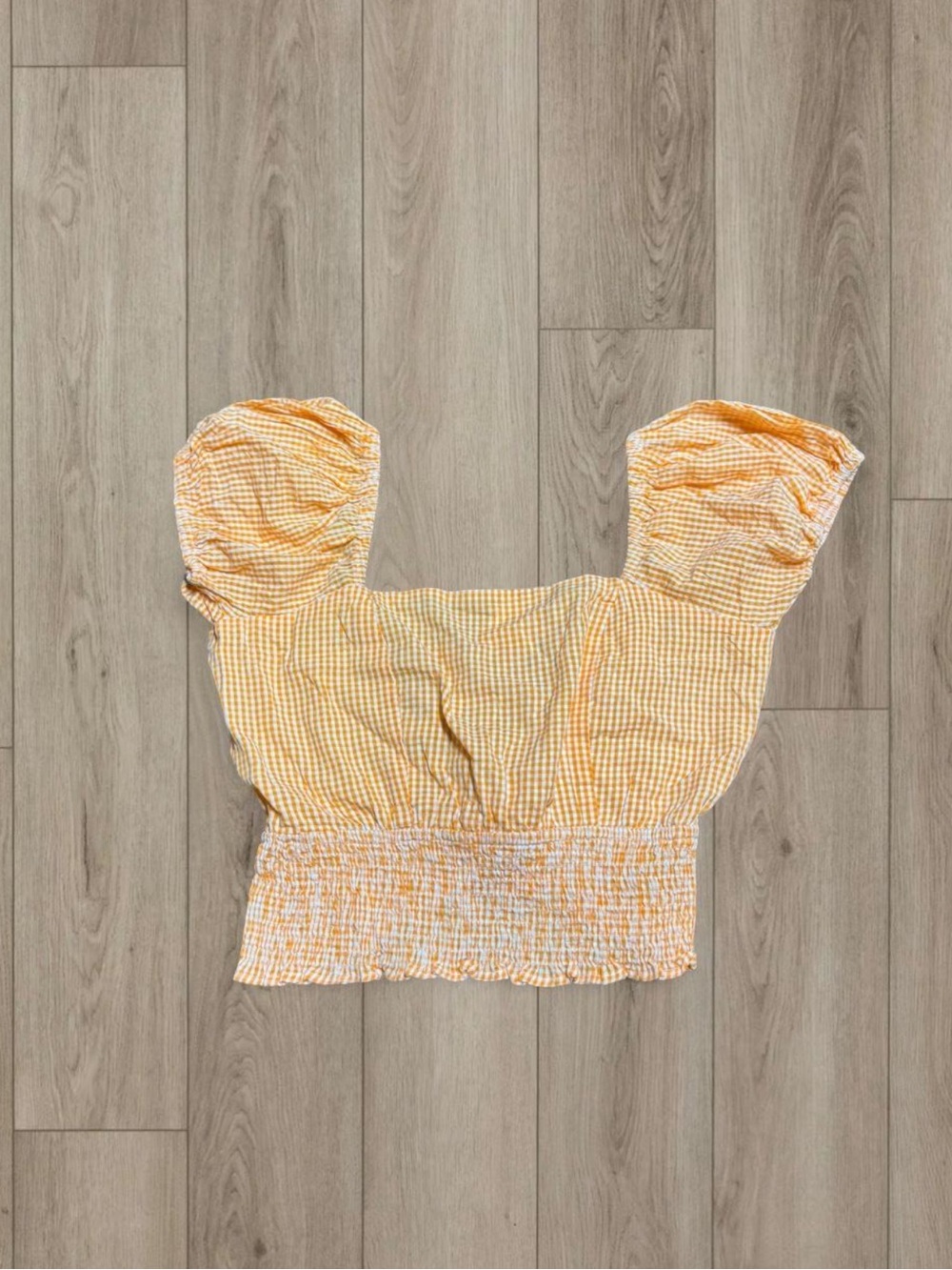 Women's Orange Gingham Smocked Crop Top